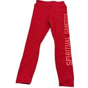 Red fitted leggings w spiritual gangster on side  sz L yoga activewear
